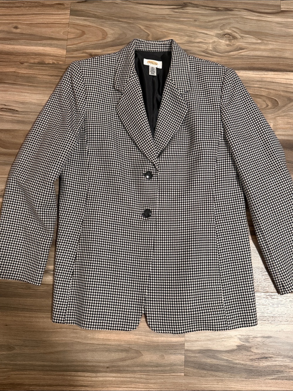 Talbots Vtg. Blazer Womens Sz 10 Wool Houndstooth Black White Jacket Lined Chic
